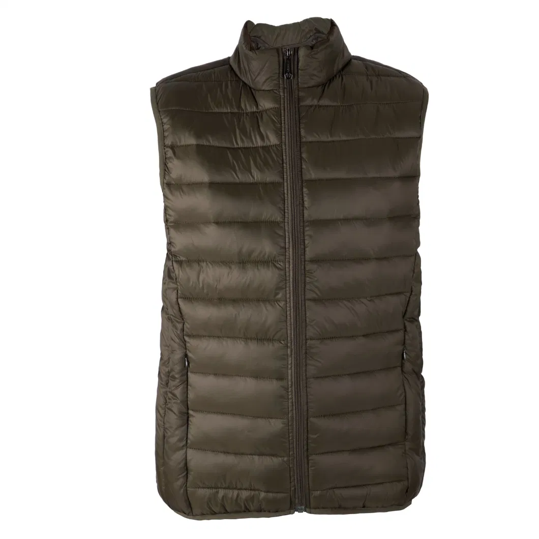 Men ′ S Solid Full Zip Puffer Vest with Zipper Pockets